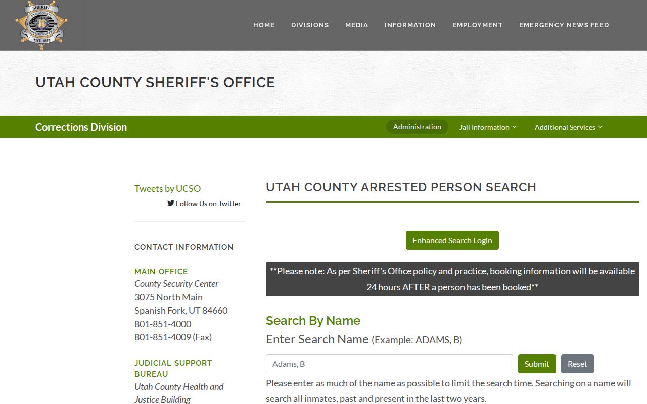 Utah County people search using jail name and arrest-date fields