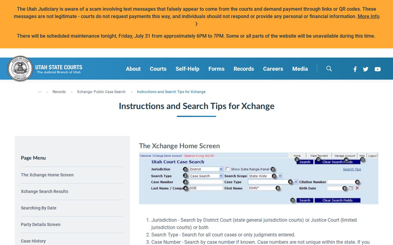 Utah County people search in the official XChange court system