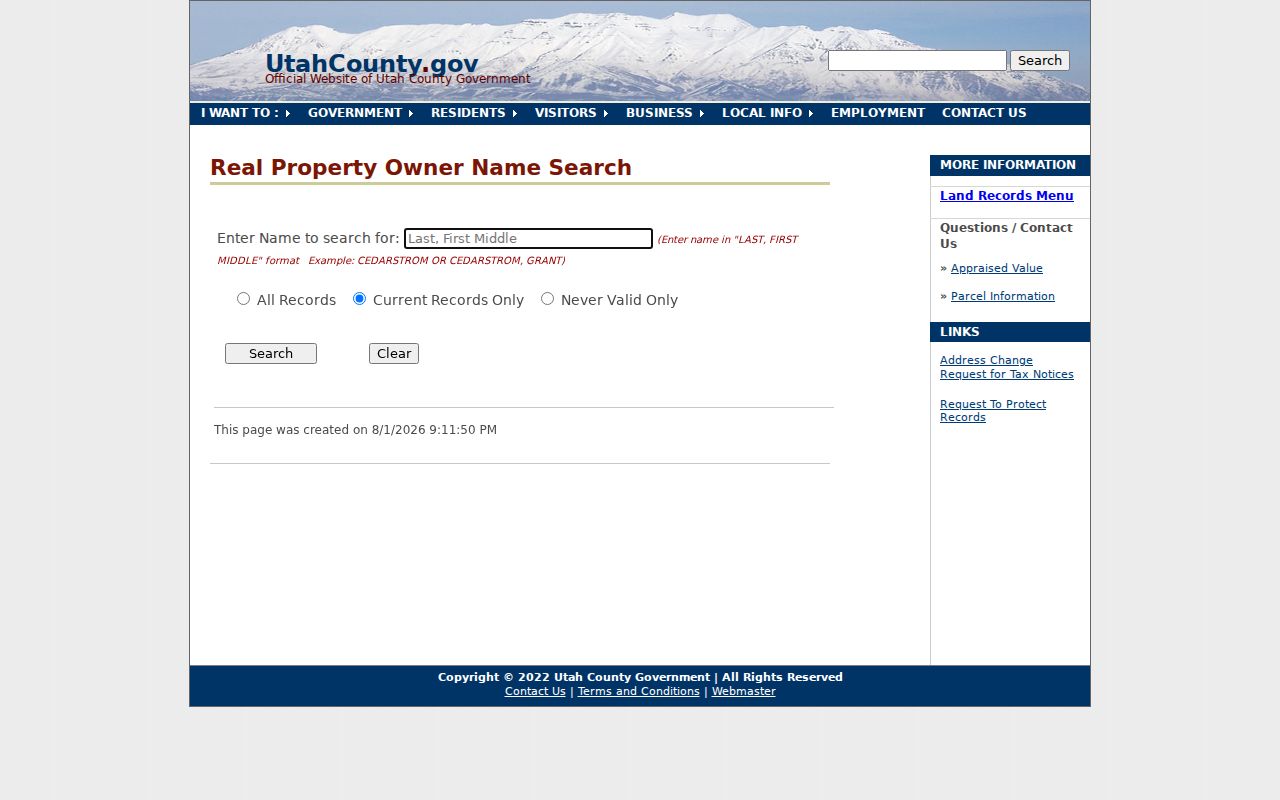 Utah County people search owner-name and record-scope controls