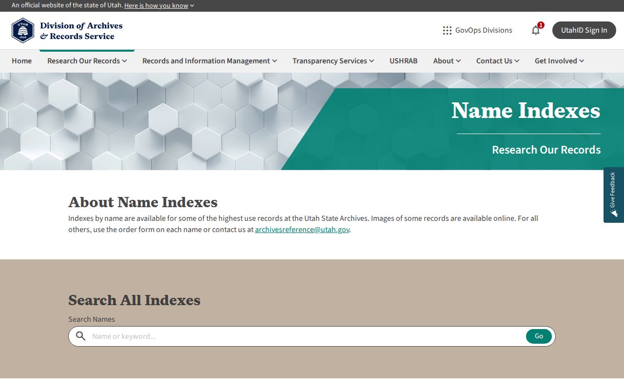 Utah County people search through Utah Archives name indexes
