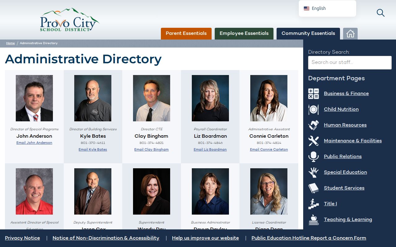 Utah County people directories for Provo school administrators