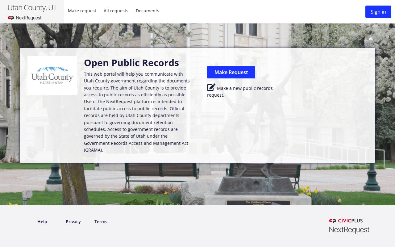 Utah County public records GRAMA request form