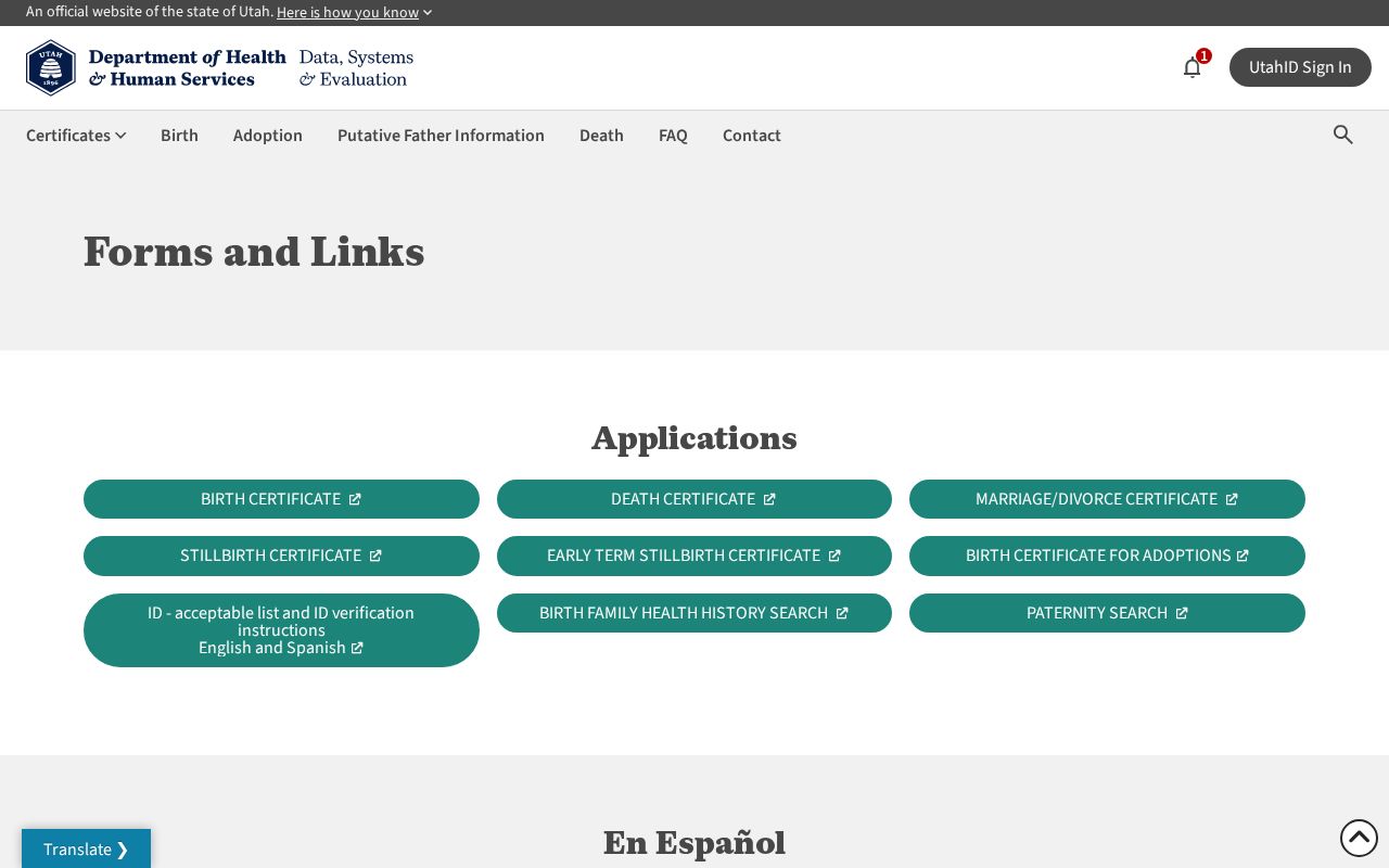 Utah County public records forms for Utah vital certificates