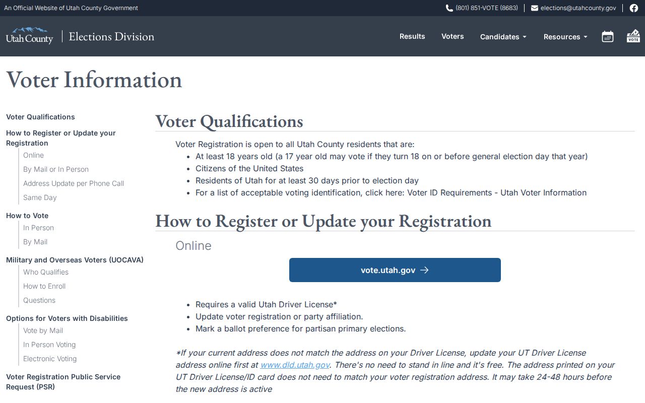 Utah County public records page for election data requests