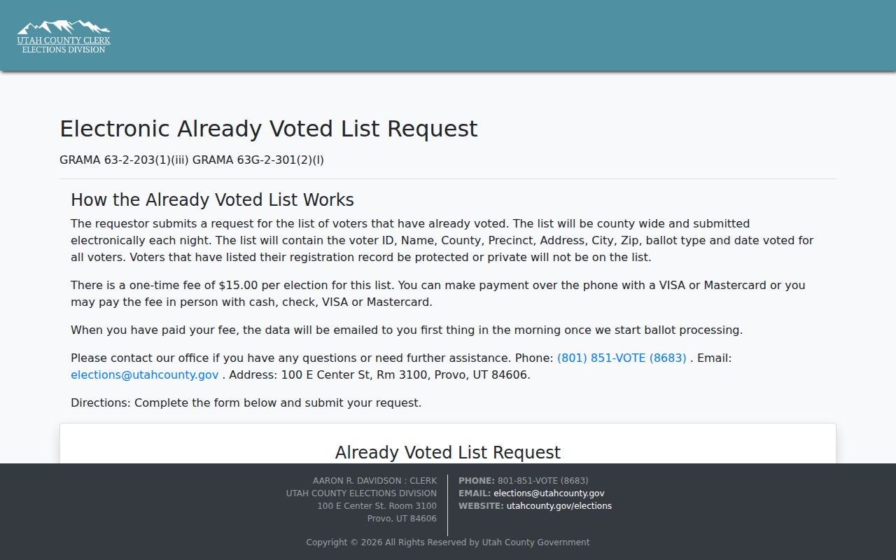 Utah County voter registration Has Voted request form
