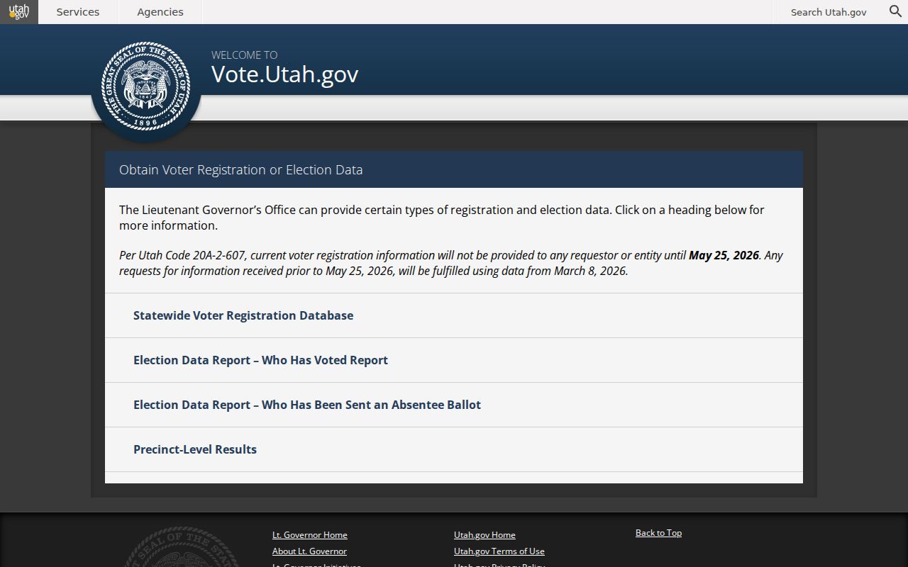 Utah County voter registration statewide file order options